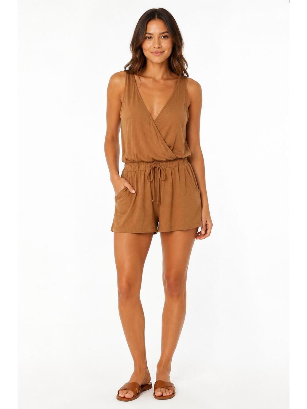 NWT LBLC The Label Brown Sleeveless Romper Women's Size Small